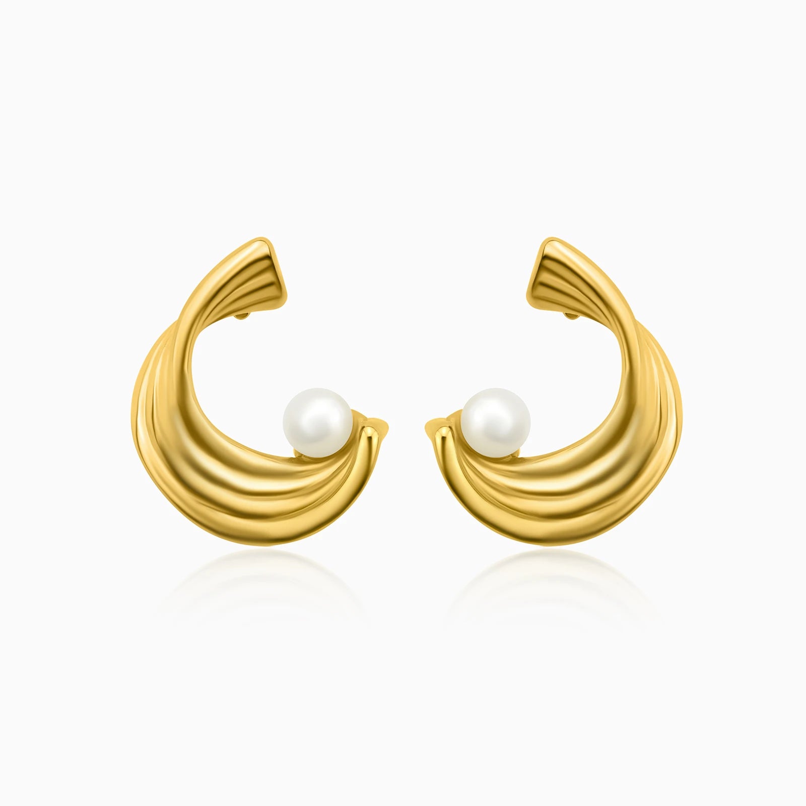 Golden Wave Pearl Earrings