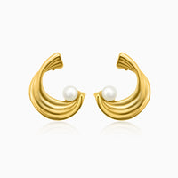 Golden Wave Pearl Earrings